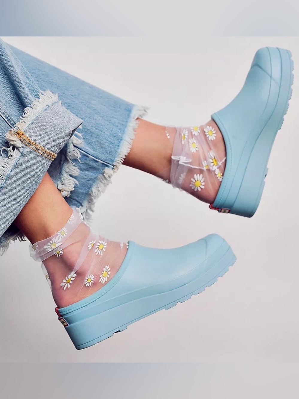 Hunter Play Pale Baby Blue Waterproof Rubber Wellies Slip-On Clogs  6
